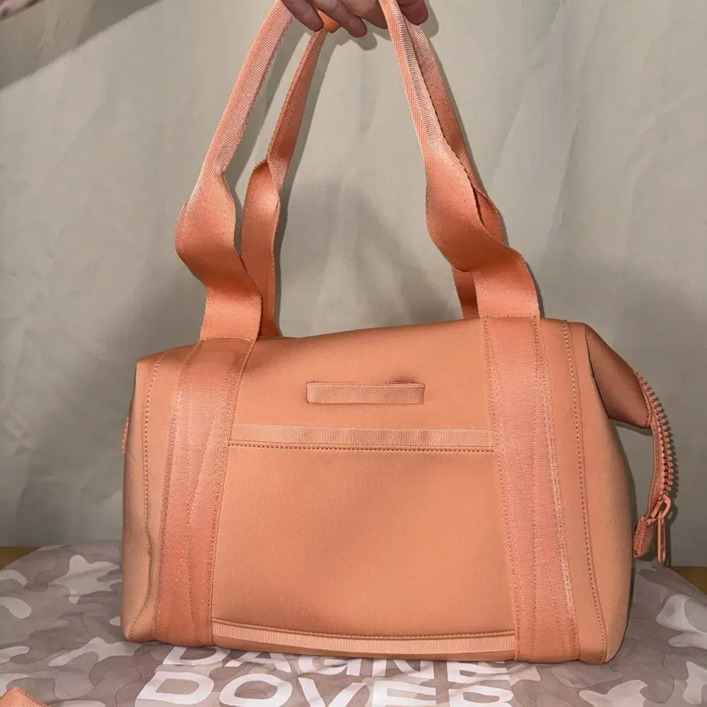 Dagne Dover Neoprene Duffel Weekender Gym Travel Bag Coral Orange Crossbody